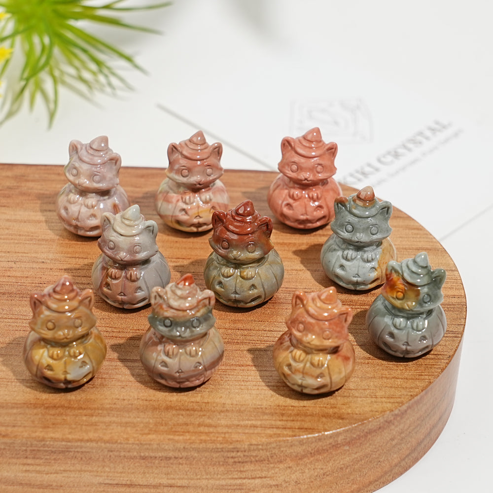 Natural Crystal Carving Alashan Agate Pumpkin Cat