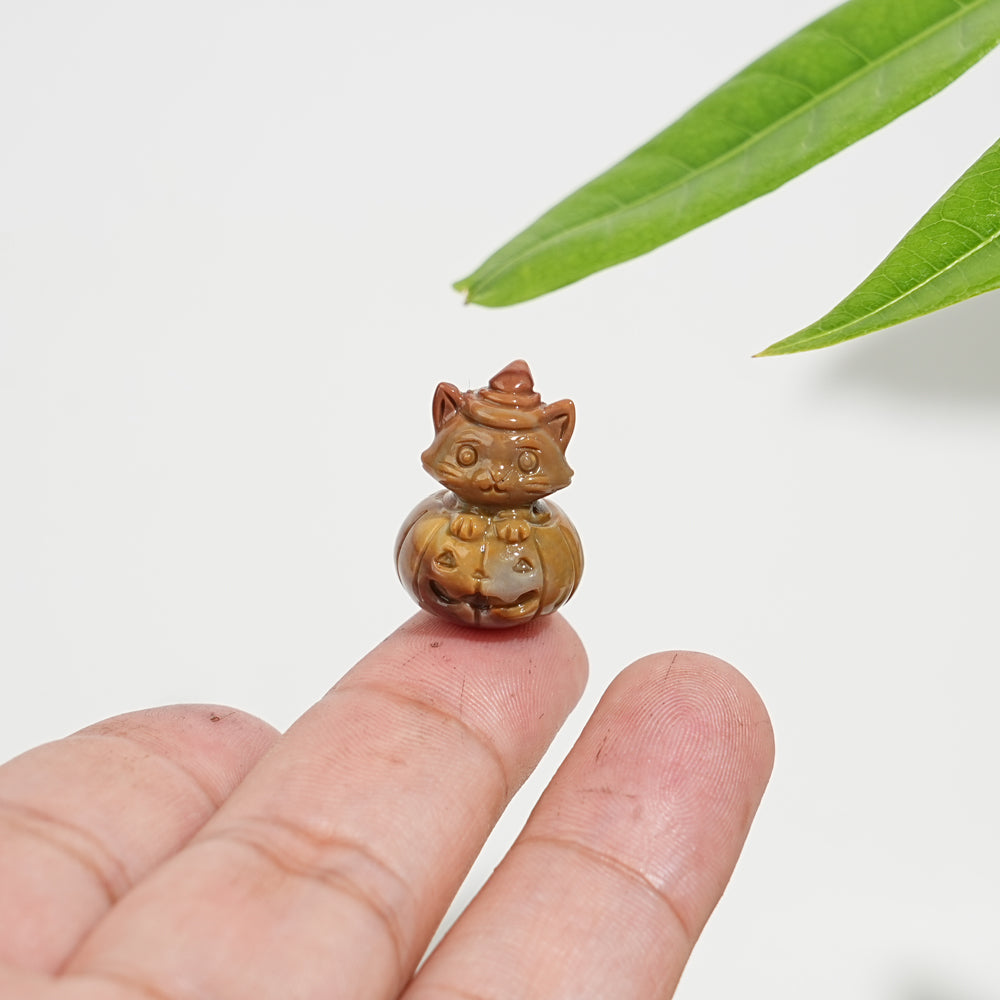 Natural Crystal Carving Alashan Agate Pumpkin Cat