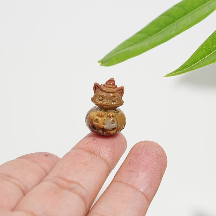 Natural Crystal Carving Alashan Agate Pumpkin Cat