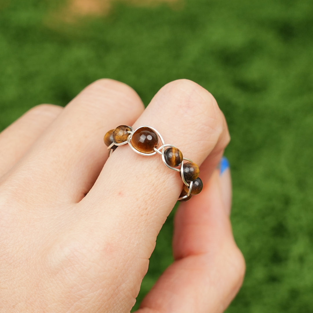 Natural Wound Crystal Bead Ring