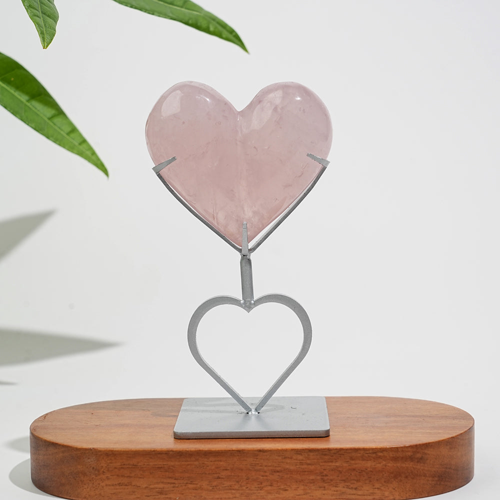 Unique,Natural Crystal Rose Quartz Heart With Stand