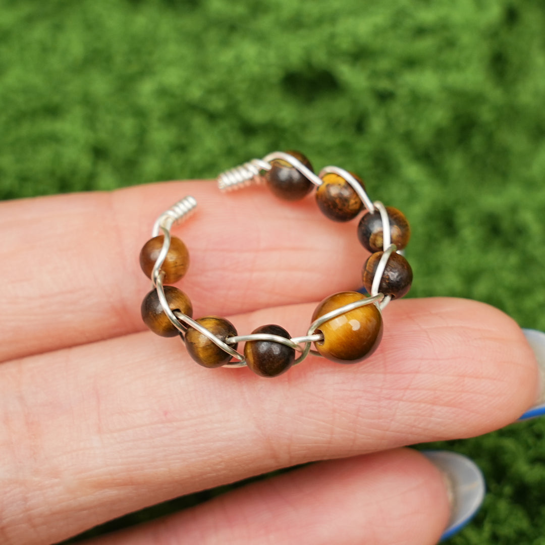 Natural Wound Crystal Bead Ring