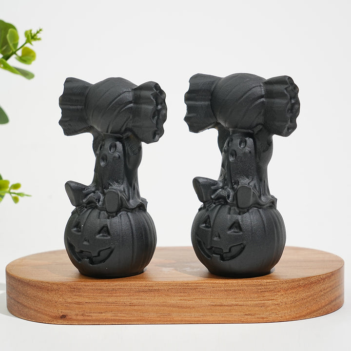 Natural Crystal Carving Black Obsidian Pumpkin Ghost Candy