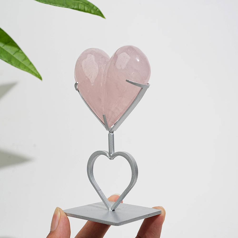 Unique,Natural Crystal Rose Quartz Heart With Stand