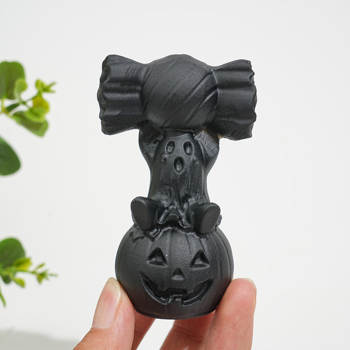 Natural Crystal Carving Black Obsidian Pumpkin Ghost Candy