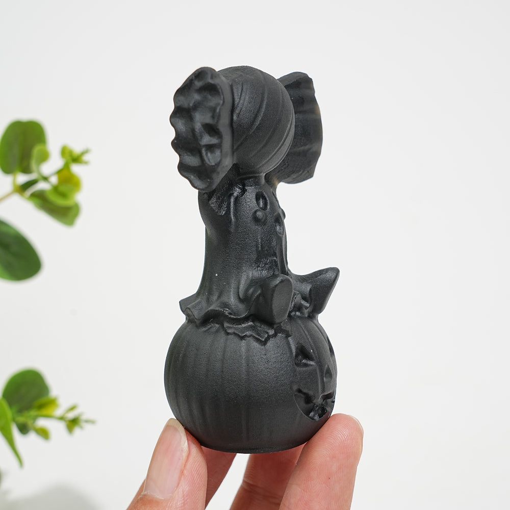 Natural Crystal Carving Black Obsidian Pumpkin Ghost Candy