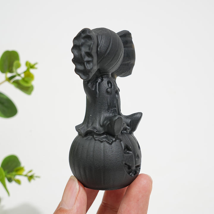 Natural Crystal Carving Black Obsidian Pumpkin Ghost Candy