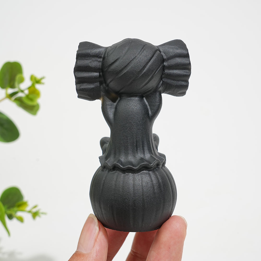 Natural Crystal Carving Black Obsidian Pumpkin Ghost Candy