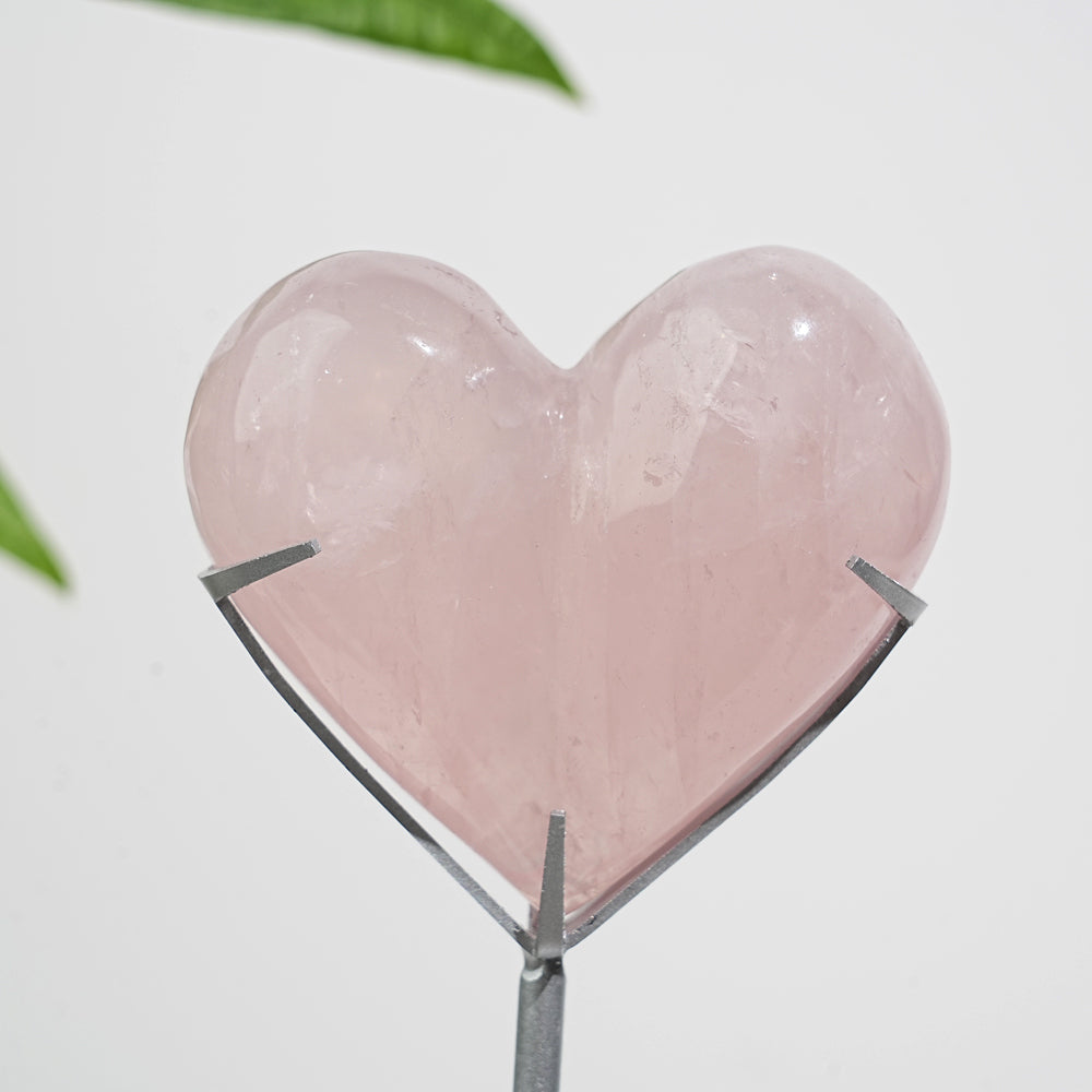 Unique,Natural Crystal Rose Quartz Heart With Stand