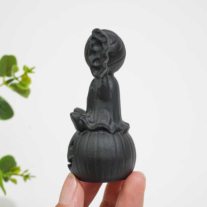 Natural Crystal Carving Black Obsidian Pumpkin Ghost Candy