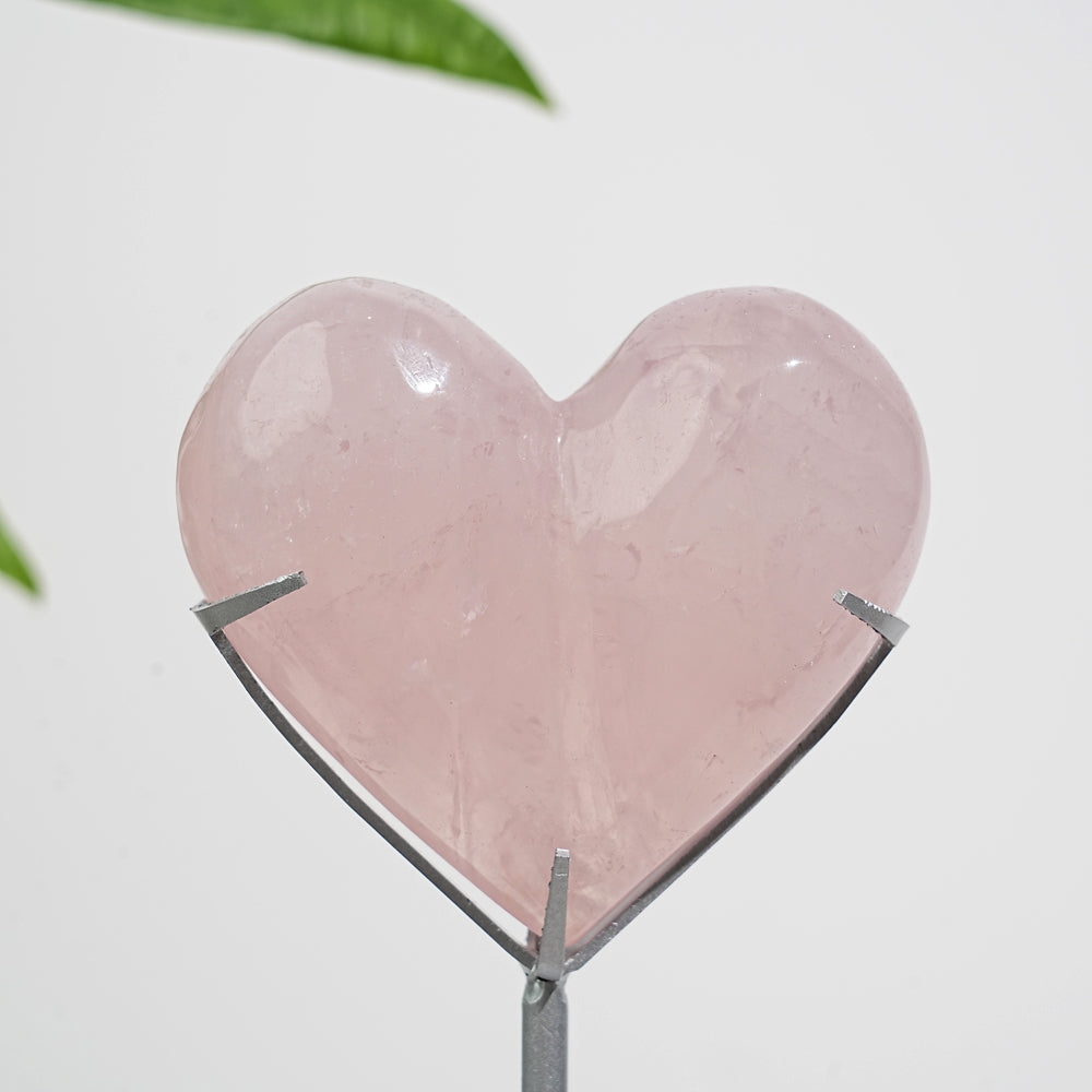 Unique,Natural Crystal Rose Quartz Heart With Stand