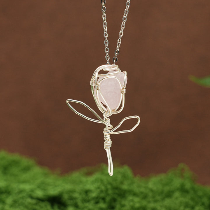 Natural Raw Stone Rose Pendant