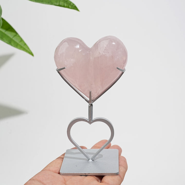 Unique,Natural Crystal Rose Quartz Heart With Stand