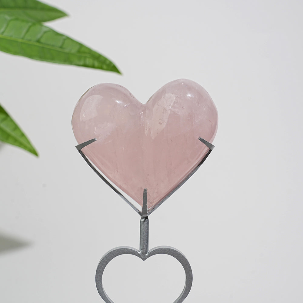 Unique,Natural Crystal Rose Quartz Heart With Stand