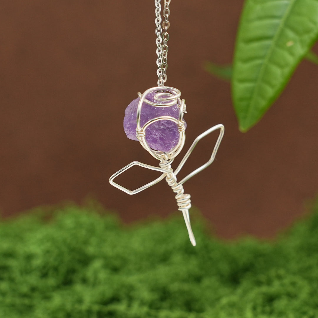 Natural Raw Stone Rose Pendant