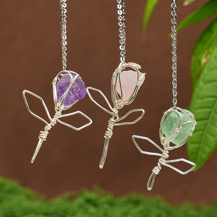 Natural Raw Stone Rose Pendant