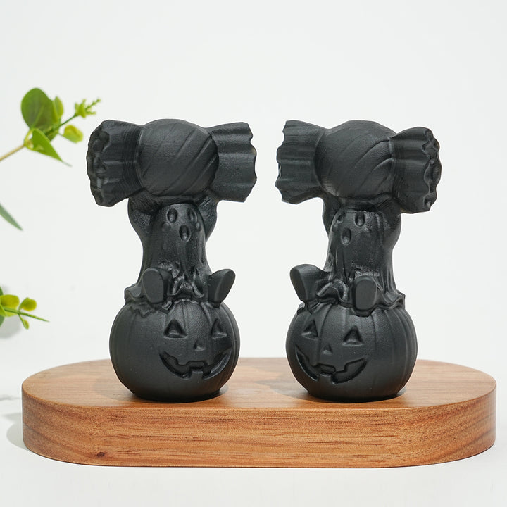 Natural Crystal Carving Black Obsidian Pumpkin Ghost Candy