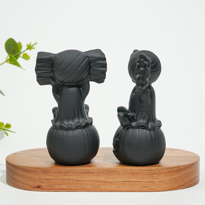 Natural Crystal Carving Black Obsidian Pumpkin Ghost Candy