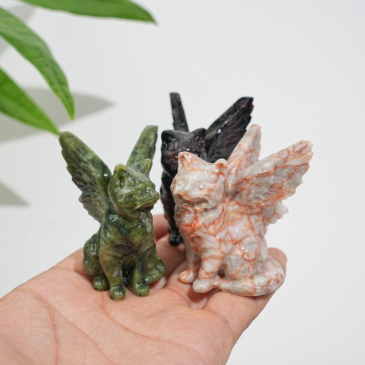 Natural Crystal Winged Cat Carving