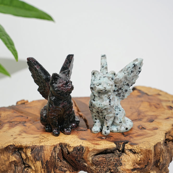 Natural Crystal Winged Cat Carving
