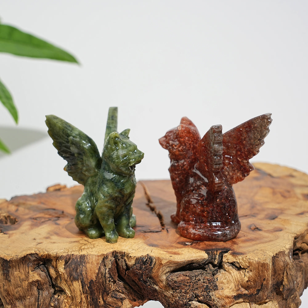 Natural Crystal Winged Cat Carving