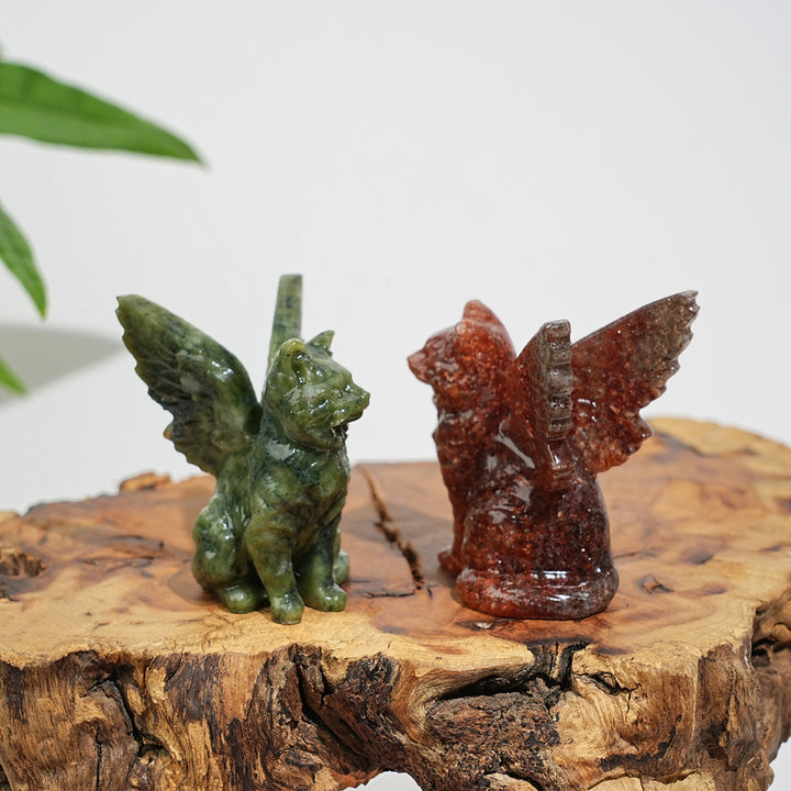 Natural Crystal Winged Cat Carving