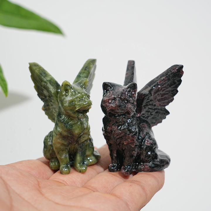 Natural Crystal Winged Cat Carving