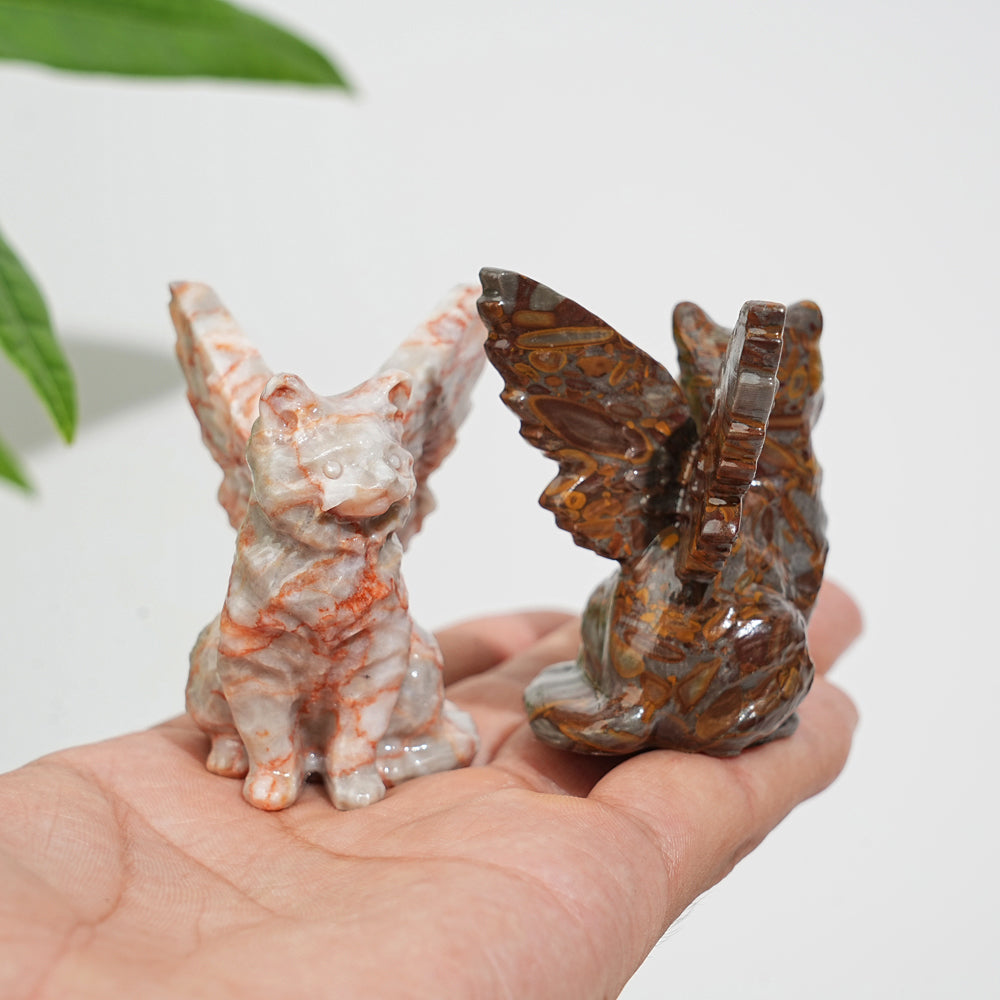 Natural Crystal Winged Cat Carving