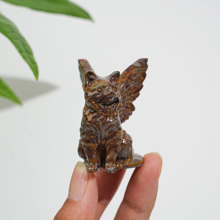 Natural Crystal Winged Cat Carving