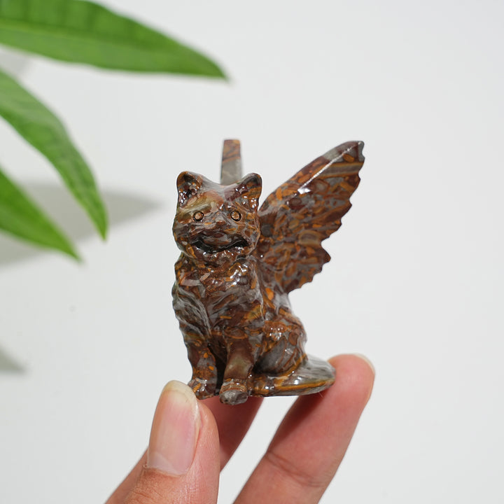 Natural Crystal Winged Cat Carving