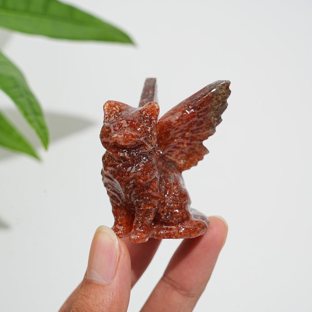 Natural Crystal Winged Cat Carving