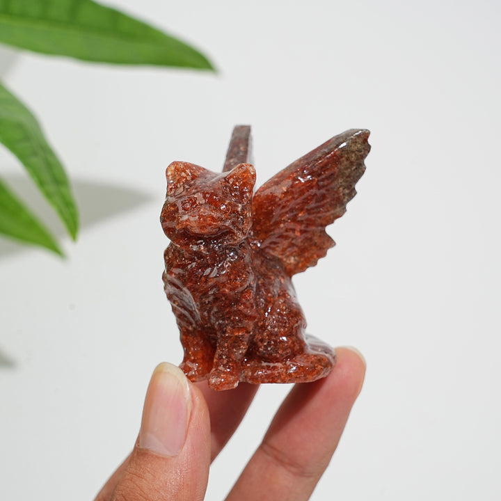 Natural Crystal Winged Cat Carving