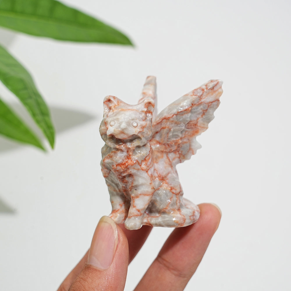 Natural Crystal Winged Cat Carving