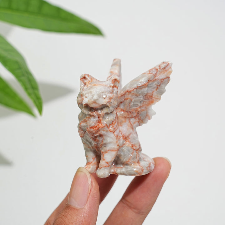 Natural Crystal Winged Cat Carving