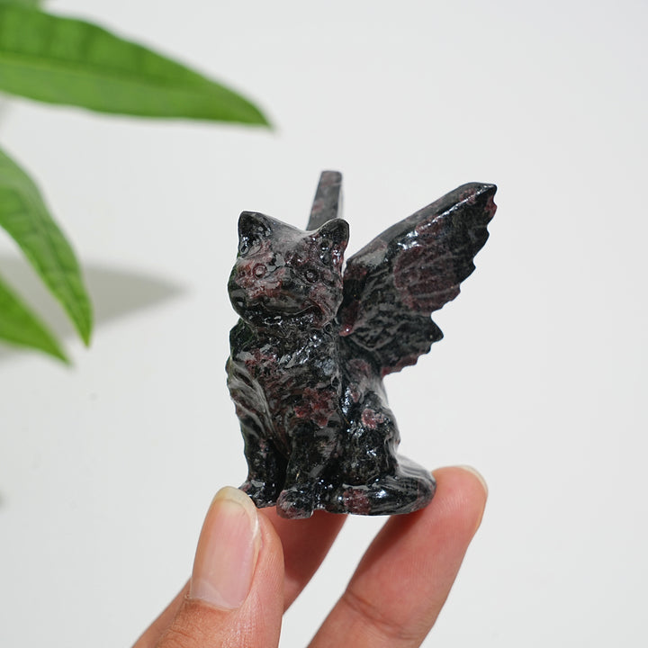 Natural Crystal Winged Cat Carving