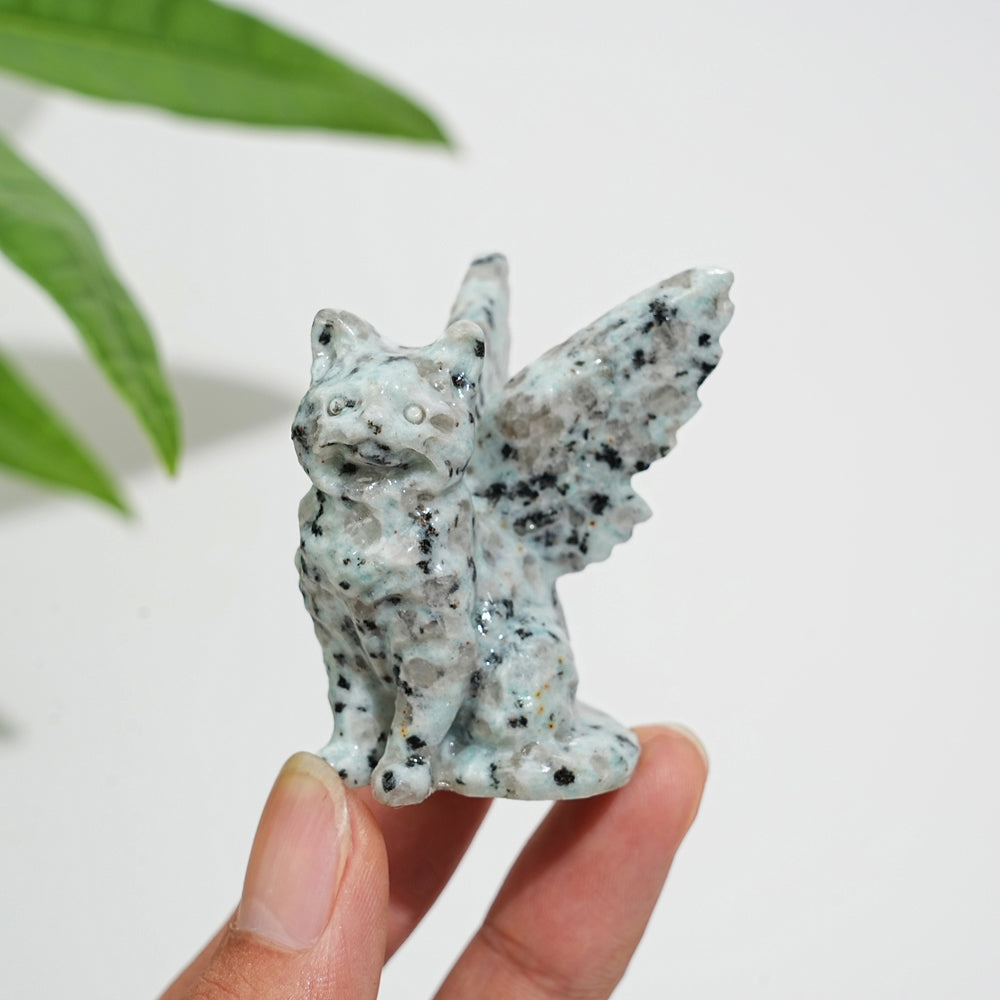 Natural Crystal Winged Cat Carving