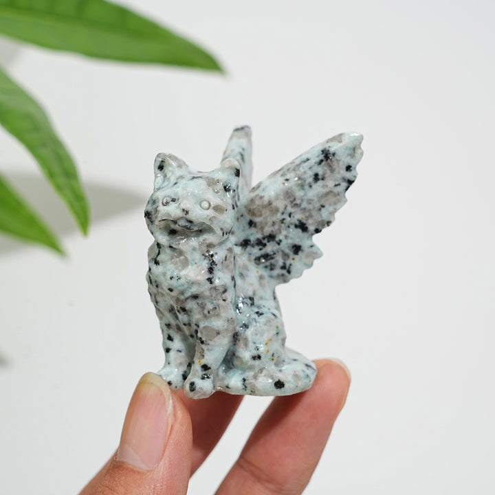 Natural Crystal Winged Cat Carving