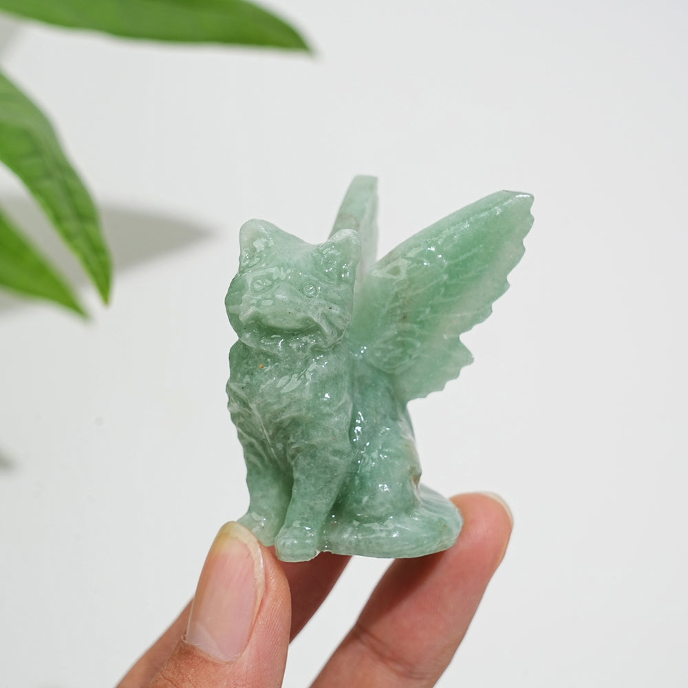 Natural Crystal Winged Cat Carving