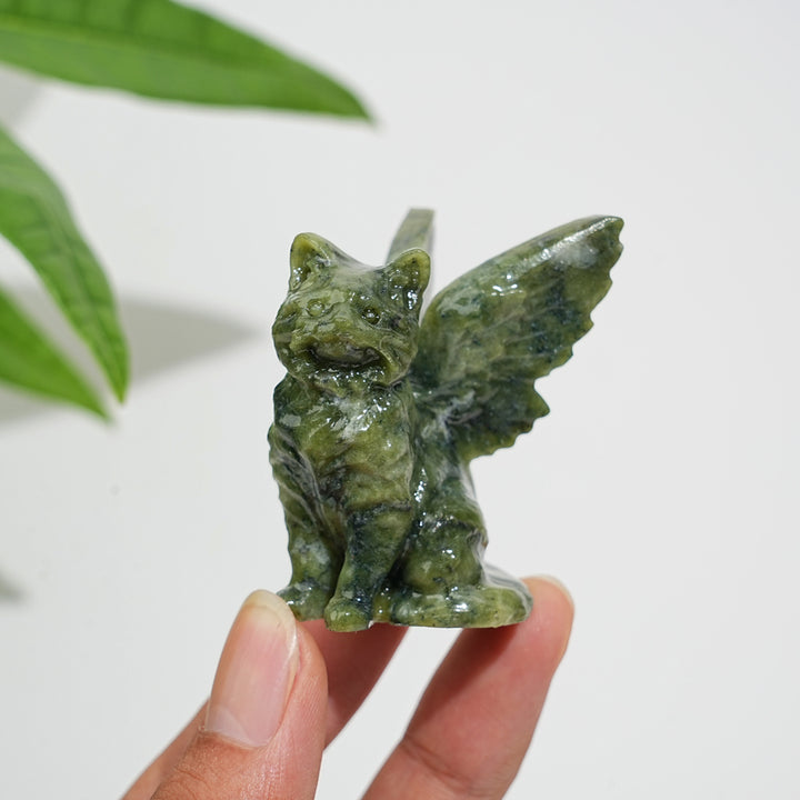 Natural Crystal Winged Cat Carving