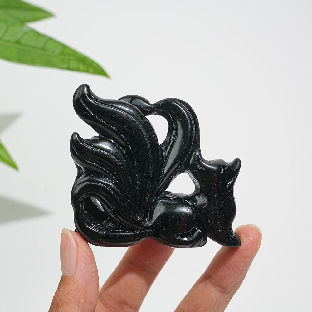 Unique,Natural Crystal Carved Heartful Nine-Tailed Fox