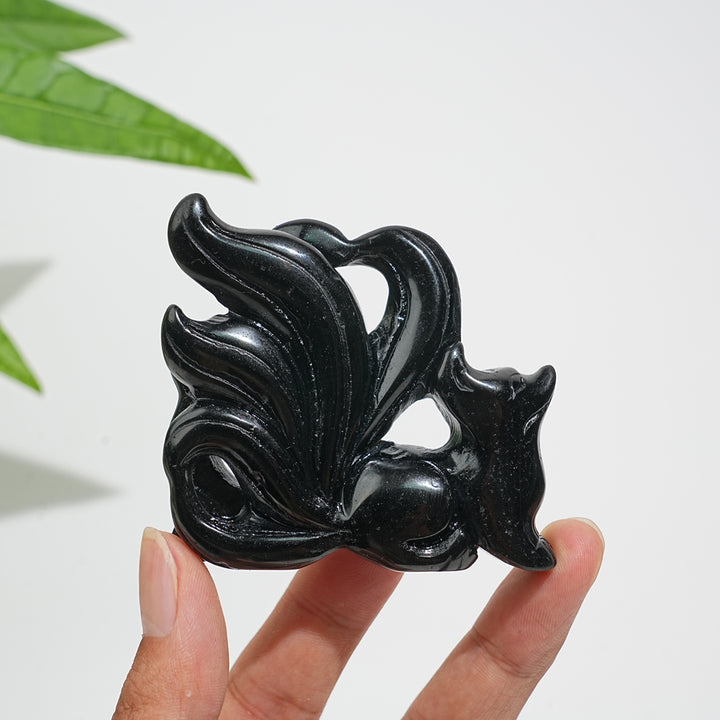 Unique,Natural Crystal Carved Heartful Nine-Tailed Fox