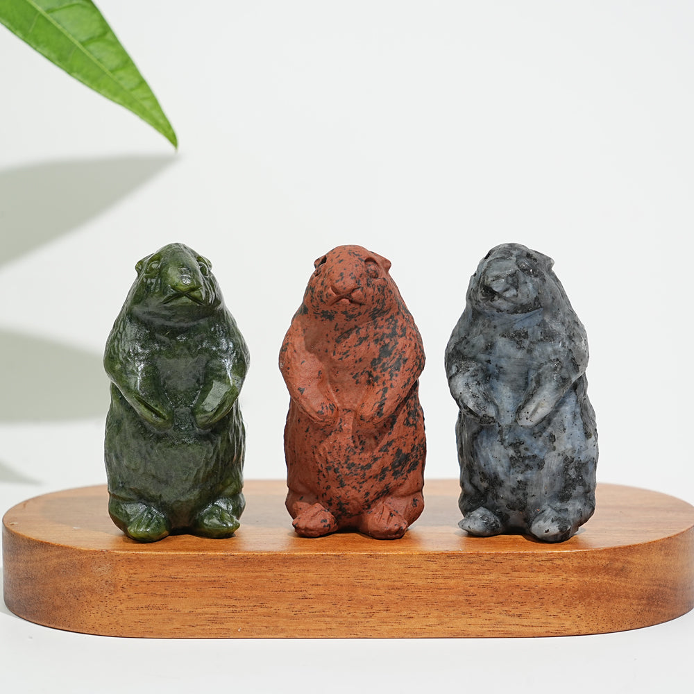 Natural Crystal Standing Groundhog Carving
