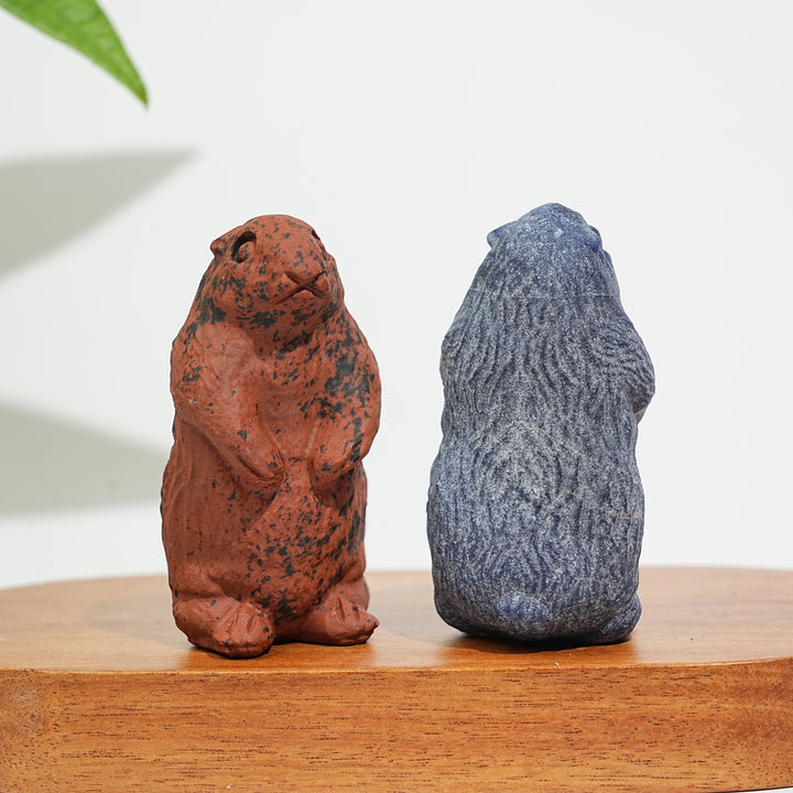 Natural Crystal Standing Groundhog Carving