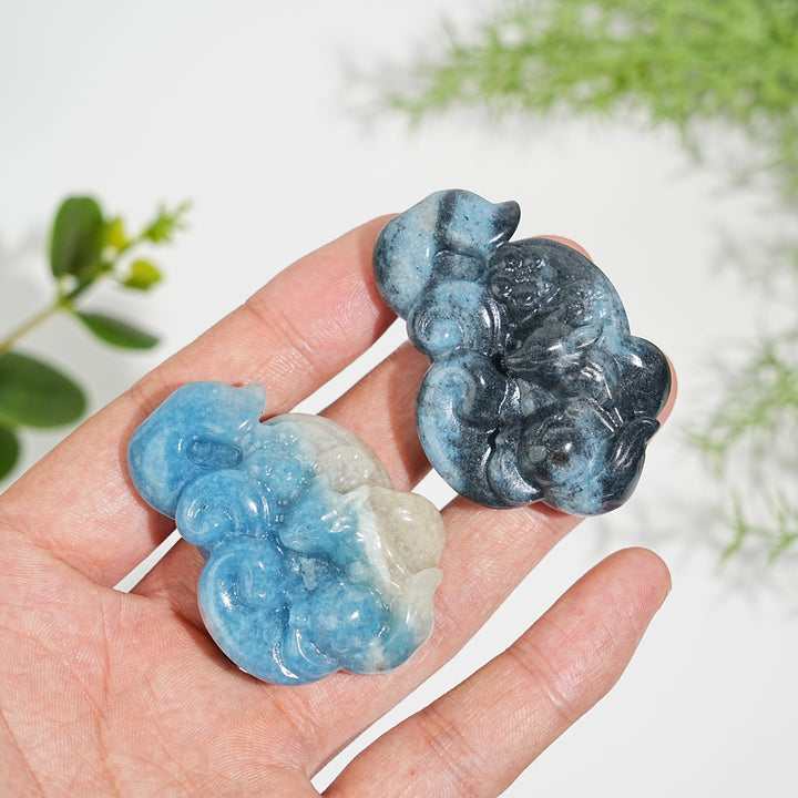 Natural Cute Crystal Trolleite Nine-Tailed Fox Carving
