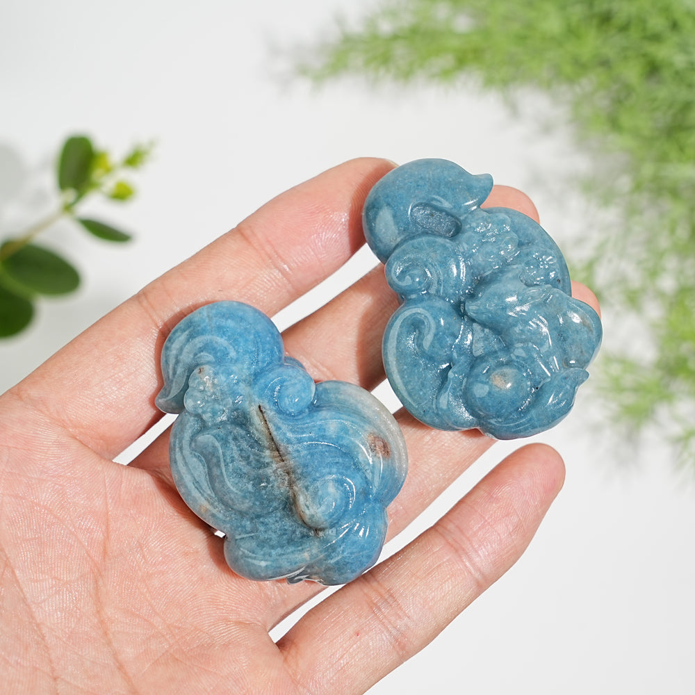 Natural Cute Crystal Trolleite Nine-Tailed Fox Carving