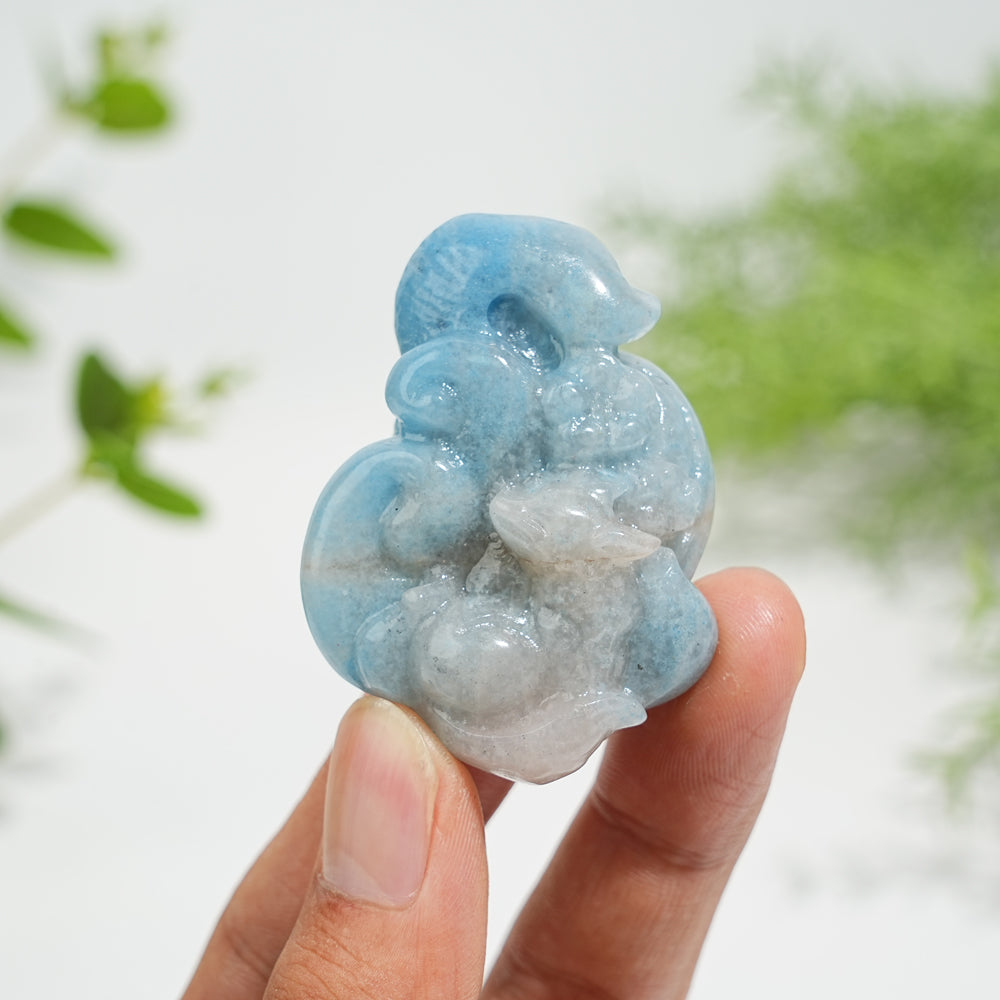 Natural Cute Crystal Trolleite Nine-Tailed Fox Carving