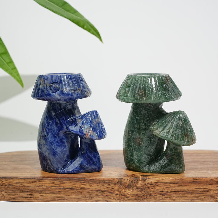 Natural Crystal Mushroom Sphere Holder Carving