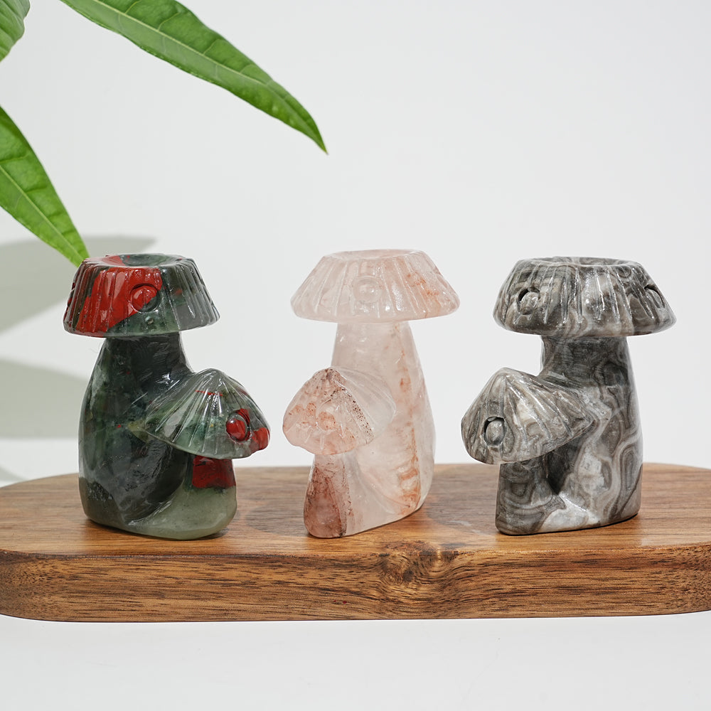 Natural Crystal Mushroom Sphere Holder Carving