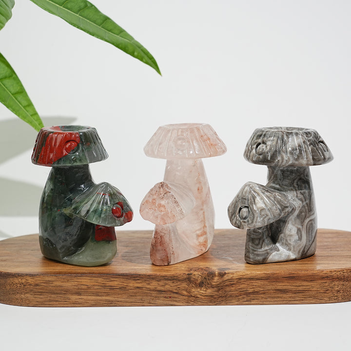 Natural Crystal Mushroom Sphere Holder Carving