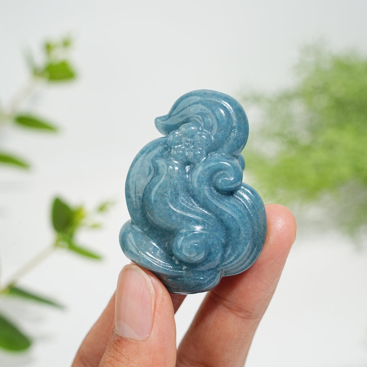Natural Cute Crystal Trolleite Nine-Tailed Fox Carving